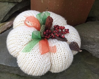 Fall Pumpkin, Off White Pumpkin, Knit Pumpkin, Harvest pumpkin, Fall Decor, Halloween Decor, Thanksgiving Decor, Pumpkin Decor