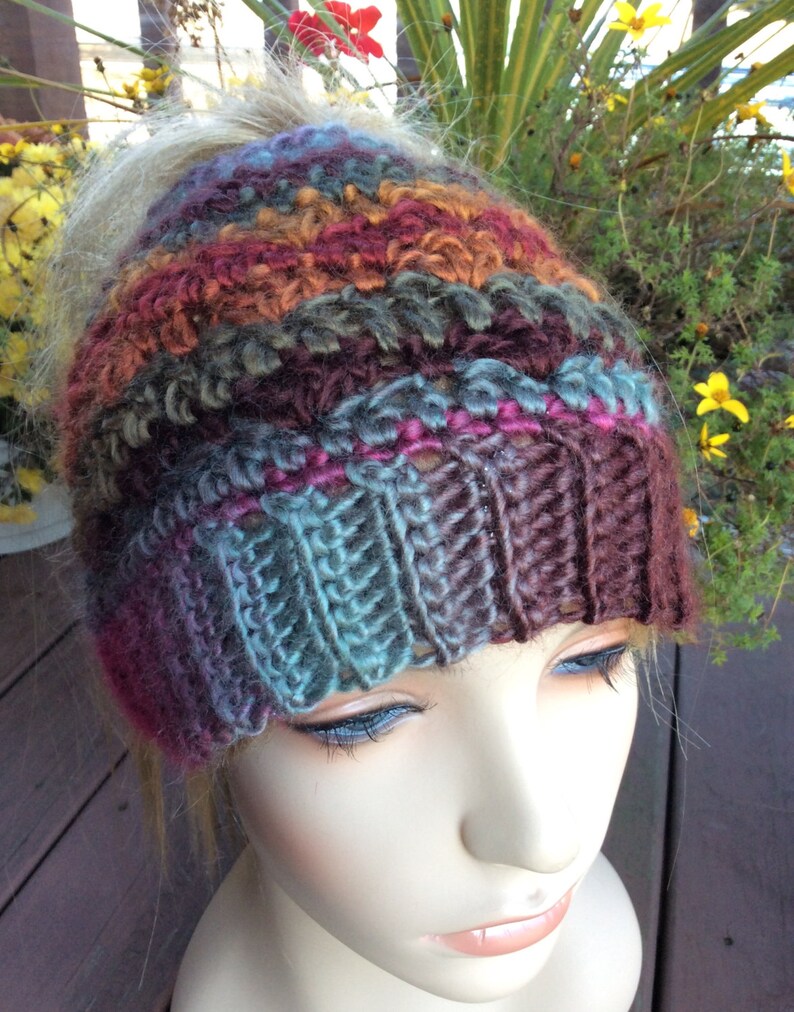 Mom Bun hat Pony Tail Hat Messy Bun Crochet Beanie Messy hair day READY TO SHIP! Messy Bun Hat