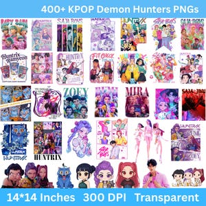 KPOP Demon Hunters PNG svg Bundle Cake Topper Compleanno Png Huntrix Png Saja Girls Boys Png Mira Rumi Zoey Girl Dinner Png Download Digitale