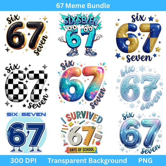 67 School PNG Bundle 67 Checkered PNG Six Seven Image File Funny School Meme Days T Shirt Clipart Sublimation Design File Digital Download