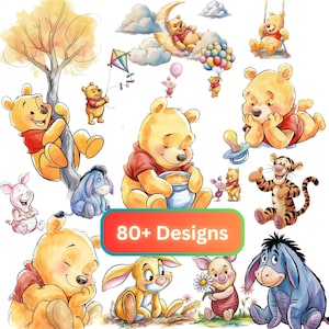 80+ PNG Winnie the Pooh PNG Bundle Clipart For Family Member Transparent PNG For Infant Girl Boy Baby Shower Birthday Sublimation Design Kid