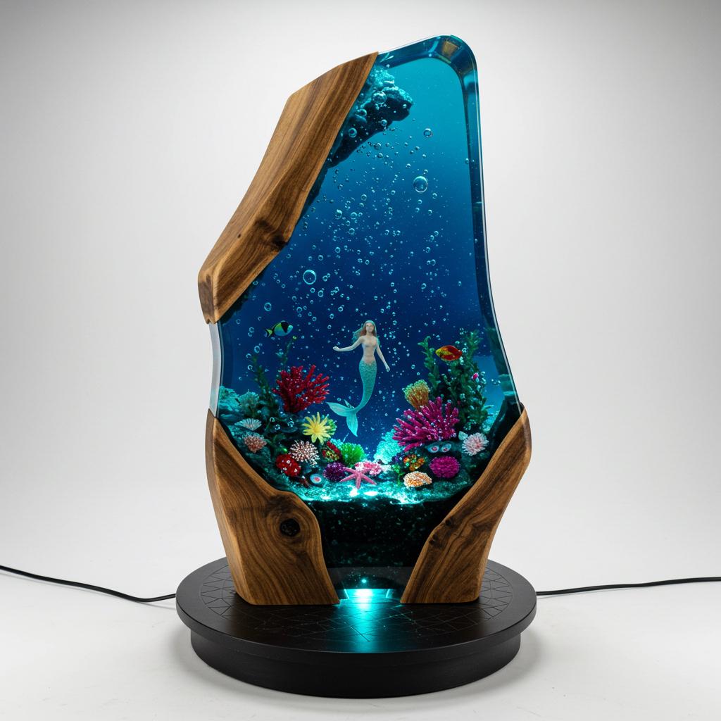 Mermaid Resin Lamp – Underwater Epoxy Diorama LED Night Light, Ocean Theme Table Lamp, Handmade Sea Decoration Gift