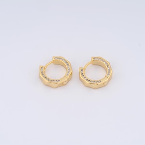 1 pair Round Gold Hoop Earrings,18K Gold Filled Huggie Hoop Earrings,Zircon Hoop Earrings,Hypoallergenic Huggie Hoop,Gift for Her