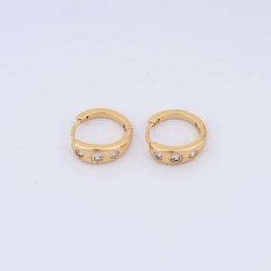 1 pair Round Gold Hoop Earrings,18K Gold Filled Huggie Hoop Earrings,Zircon Hoop Earrings,Hypoallergenic Huggie Hoop,Gift for Her