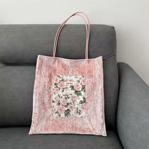 Soft Pink Floral Shoulder Bag -Patchwork Lace Liberty Fabric Tote Bag –Cotton Tana with Faux Leather Handles -Roomy and Lightweight Bag
