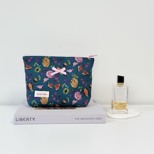 Big Size Liberty Floral Zipper Pouch – Tana Lawn Makeup Bag – Seasonal Print-  Handmade - Liberty Pietra Dura multi coloured fruit printed