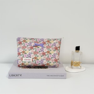 Normal size-Liberty Floral Zipper Pouch – Tana Lawn Makeup Bag – Pastel Cosmetic Case Handmade Travel Toiletry Organizer- Covent garden