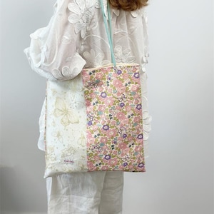 Patchwork Style Liberty Fabric Tote Bag –Cotton Tana with Faux Leather Handles -Roomy and Lightweight Bag- Handmade- Liberty Betsy Butterfly