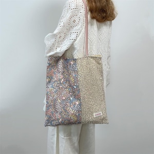 Patchwork Style Liberty Fabric Tote Bag –Cotton Tana with Faux Leather Handles -Roomy and Lightweight Bag- Handmade - sequined fabric