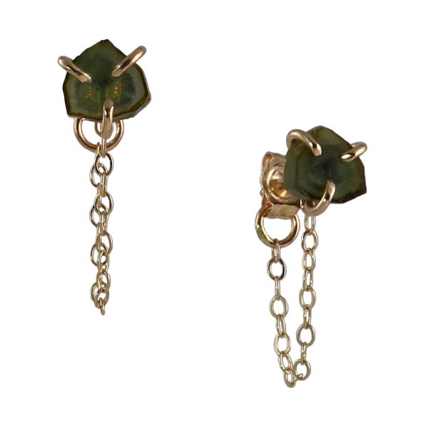 SAMPLE SALE - Green Tourmaline Chained Earrings in Recycled 14k Gold - One of a Kind & Ready to Ship