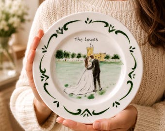 Plato de proposición de matrimonio pintado a mano, plato de cerámica personalizado con foto, regalo de retrato de pareja, recuerdo de compromiso, regalo de aniversario