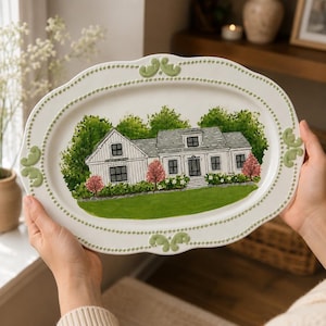 Custom House Plate, Personalized Home Portrait, Hand Painted Ceramic Plate, Housewarming Gift, New Home Gift, Realtor Gift, Family Keepsake
