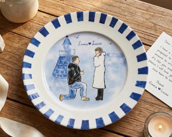 Personalized Hand Painted Wedding Plate & Ring Dish Set, Custom Ceramic Keepsake Gift for Couple, Engagement or Wedding Anniversary Gift