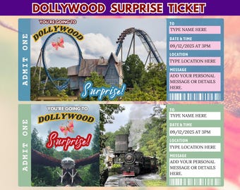 Billet cadeau surprise pour Dollywood, billet modifiable pour le voyage à Dollywood : cadeau surprise pour les vacances (téléchargement numérique)