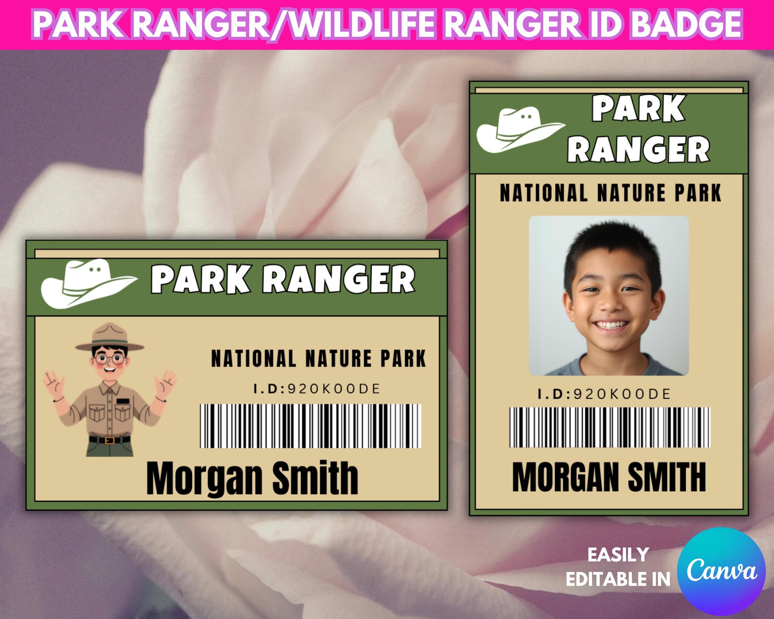 Editable Wildlife Ranger ID Badge Template, Printable Park Ranger Name ...