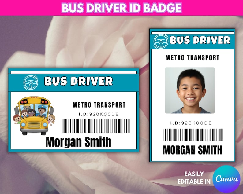 Editable Bus Driver ID Badge Template, Printable Name Tag, Custom ...