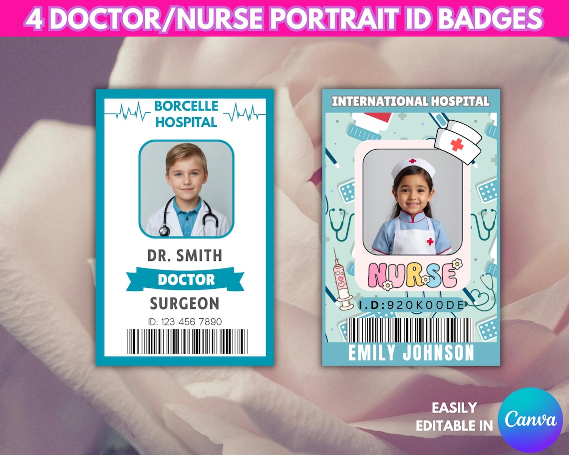 Doctor ID Badge Template (canva Editable), Customizable Nurse Name Tag ...