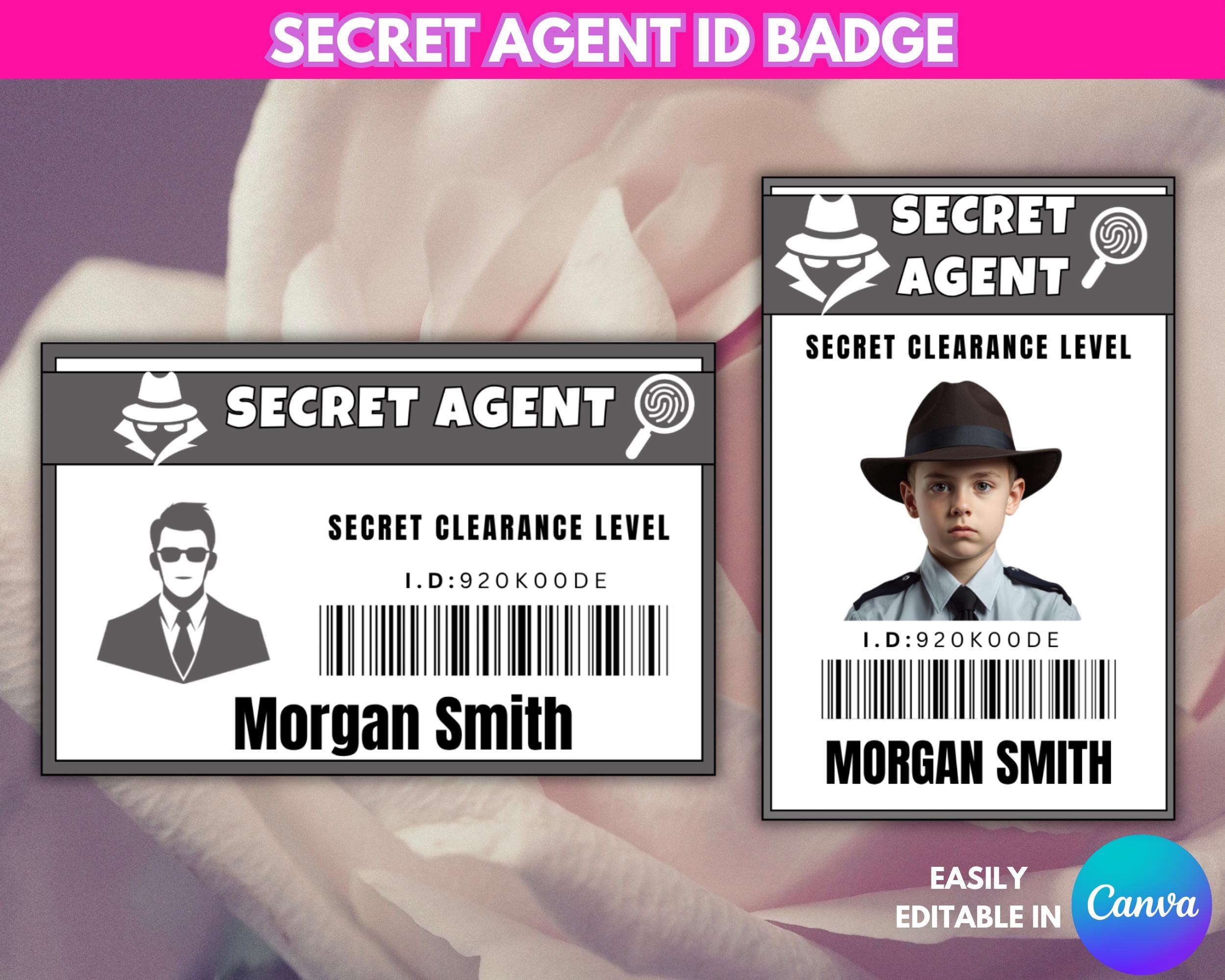 Canva Editable Secret Agent ID Badge Template, Printable Identification ...