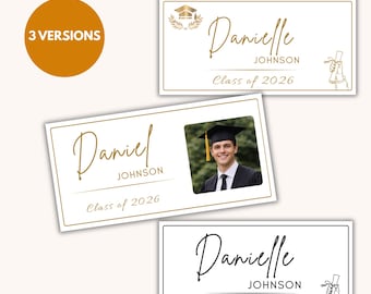 Plantilla de tarjetas de graduación, inserto personalizado para tarjetas de nombre, tarjetas de graduación de la clase de 2026, plantilla de Canva, descarga instantánea, tarjeta de felicitación