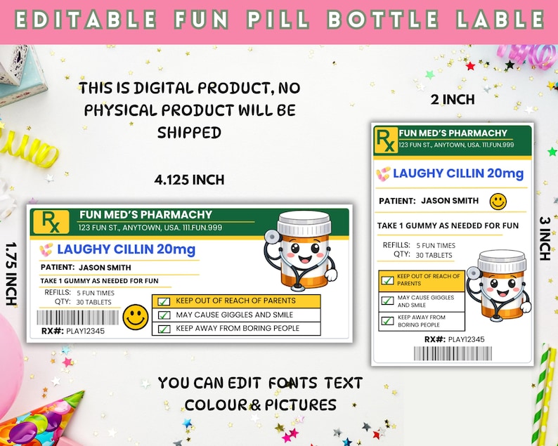 Fun Rx Label Editable Fun Pill Bottle Label Template | Funny Prescription Label ...