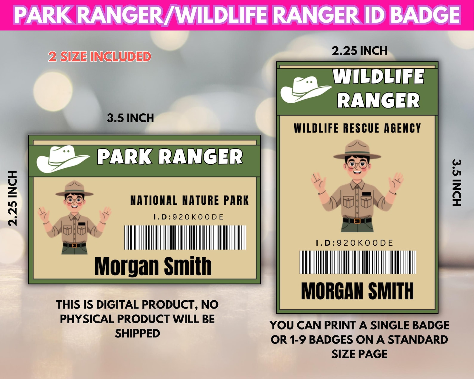 Field Ranger Tag Editable Wildlife Ranger ID Badge Template, Printable Park Ranger Name ...