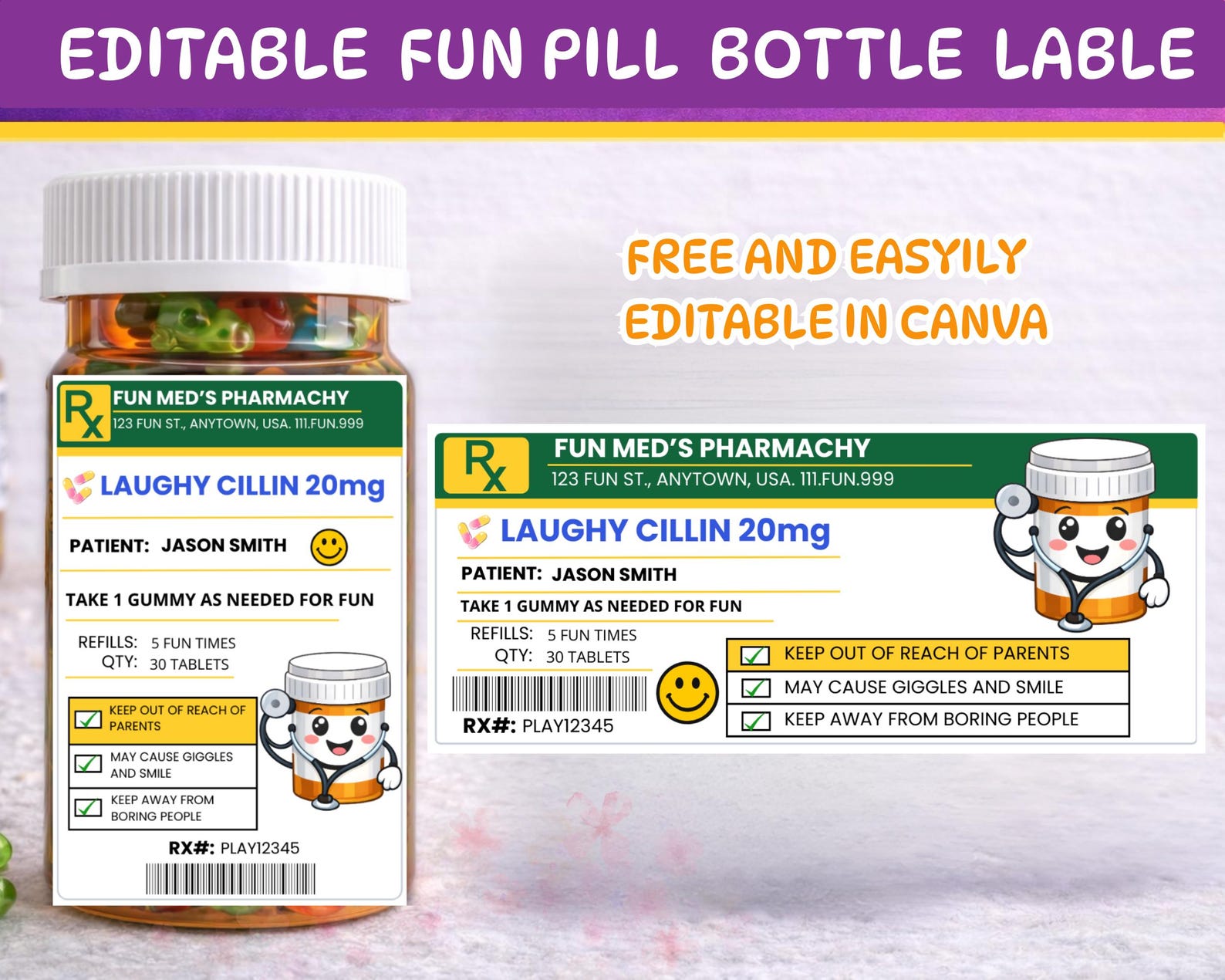 Fun Rx Label Editable Fun Pill Bottle Label Template | Funny Prescription Label ...