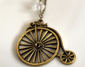 Vintage-Style Bicycle Pendant Necklace with Crystal Embellishment Bronze or Silver Steampunk Victorian Inspired Necklace Ladies Jewelry