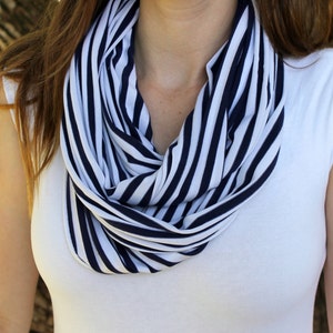 Striped Jersey Infinity Scarf 4 Color Options Ladies Accessories Jersey Knit Scarf Striped Scarf Fall Accessory Spring Accessory