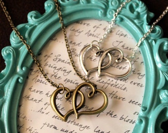 Sweetheart Necklace in Your Choice of Silver or Brass Ladies Jewelry Love Hearts Valentine's Day Jewelry