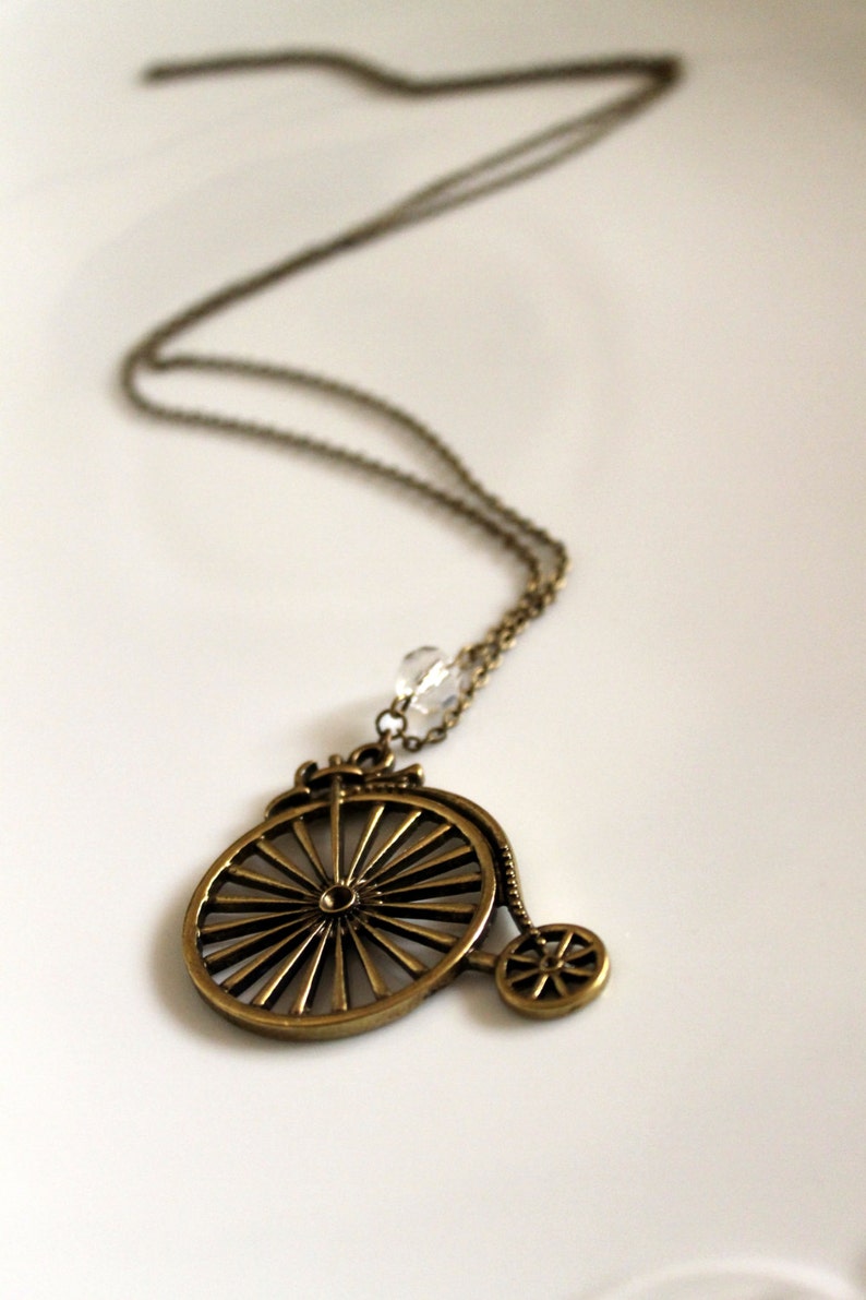 Vintage-Style Bicycle Pendant Necklace with Crystal Embellishment Bronze or Silver Steampunk Victorian Inspired Necklace Ladies Jewelry image 4