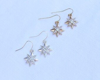 Sparkle Star Earrings Your Choice of Silver or Gold Ladies Jewelry Womens Jewelry Silver Earrings Gold Earrings Crystal Gem Earrings