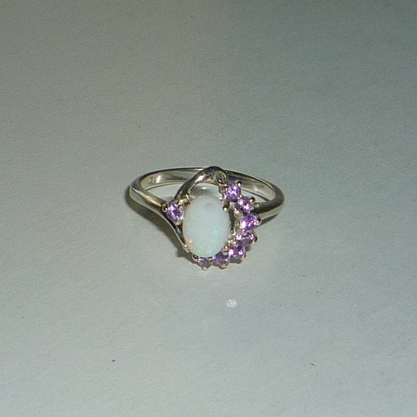 Genuine Opal and Amethyst Ring Sterling Silver .925