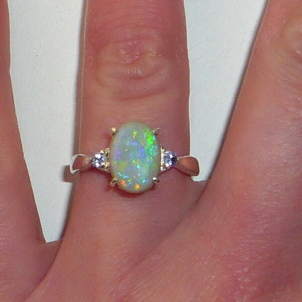 Australian Solid Fire Opal Ring With Tanzanite Sterling Silver