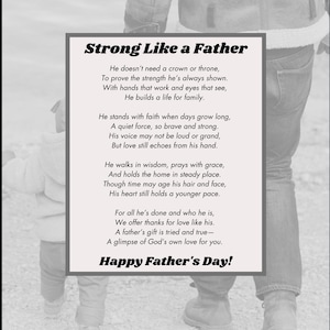 Forte come un padre – Poesia stampabile per la festa del papà, regalo per papà / Arte murale digitale da bambino o famiglia