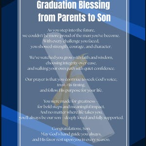 Bendición de graduación de padres a hijo / Tarjeta cristiana imprimible / Poema de graduación alentador / Descarga digital