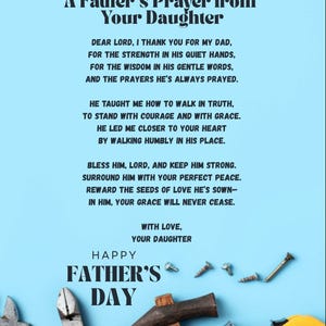 Una preghiera del padre da tua figlia - Regalo stampabile per la festa del papà, poesia cristiana da appendere alla parete, regalo da figlia a papà