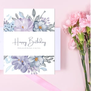 Cartão de aniversário floral para ela - Download digital para impressão
