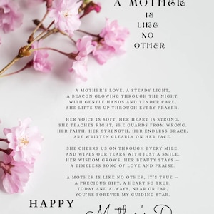 A Mother Is Like No Other Poem – Printable Mother’s Day Gift | Digital Download