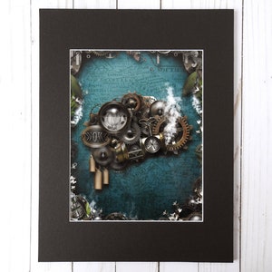 May include: A steampunk-style illustration of a brain made of gears and cogs on a blue background with white flowers.