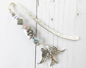 Bird Bookmark: Handmade Beaded Silver Tone Literary Gift
