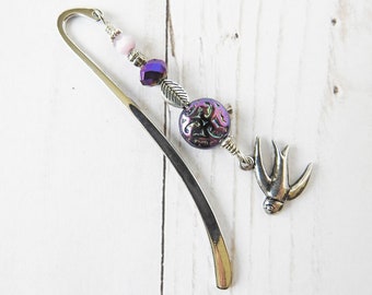 Bird Bookmark: Handmade Beaded Metal Bookmark, Literary Gift