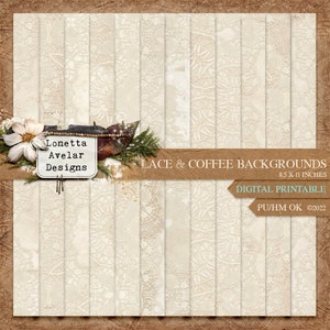 Lace & Coffee Backgrounds Junk Journal Printable Kit