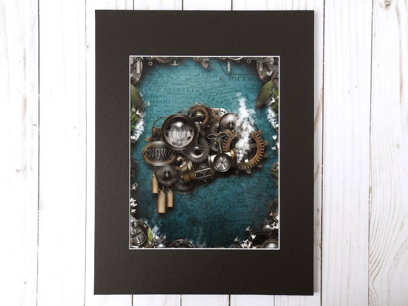 May include: A steampunk-style illustration of a brain made of gears and cogs on a blue background with white flowers.