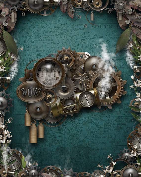 Steampunk Brain Art Print: Mechanical Surreal Artwork (8x10)
