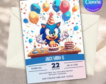 Sonic birthday invitation, children's birthday invitation editable in Canva, invitation cards to print, digital invitation