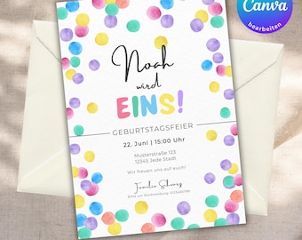 Confetti birthday invitation, children's birthday invitation editable in Canva, invitation cards to print, digital invitation