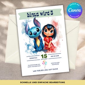 Invitation anniversaire Lilo et Stitch, invitation anniversaire enfant modifiable sur Canva, cartes d'invitation à imprimer, invitation numérique