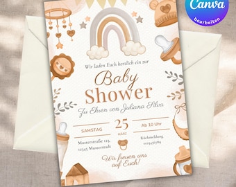 Baby Shower Invitation, Baby Party Invitation Card, Invitation Editable in Canva, Invitation Cards to Print, Digital Invitation