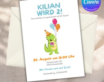 Dino birthday invitation, children's birthday invitation editable in Canva, dinosaur invitation cards to print, digital invitation