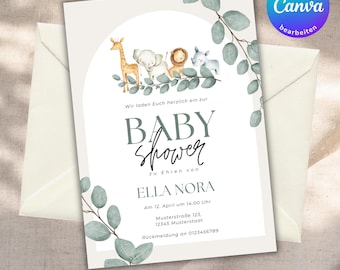Baby Shower Invitation Jungle, Baby Party Invitation Card, Editable in Canva, Invitation Cards to Print, Digital Invitation